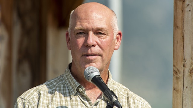 EMIGRANT, MT - JULY 24: Montana Republican Governor Greg Gianforte speaks at the ceremony to honor the four airman killed in a 1962 B-47 crash at 8,500 feet on Emigrant Peak on July 24, 2021 in Emigrant, Montana. A recent bipartisan Act of Congress will honor the airman with a memorial at the crash site.