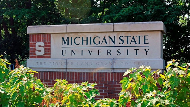 Michigan State University entrance sign. (Photo by: Education Images/Universal Images Group via Getty Images)