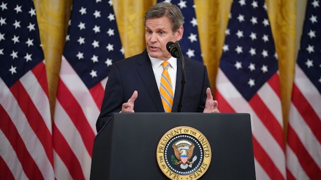 Tennessee Governor Bill Lee speaks on protecting Americas seniors from the COVID-19 pandemic in the East Room of the White House in Washington, DC on April 30, 2020. (Photo by MANDEL NGAN / AFP)