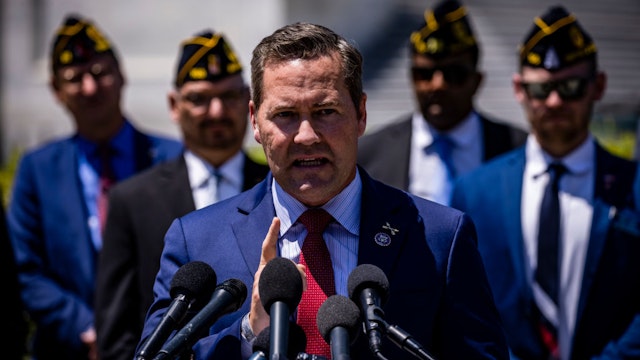 WASHINGTON, DC - JUNE 16: U.S. Rep. Mike Waltz (R-FL) speaks during a press conference on Capitol Hill with members of The American Legion on June 16, 2021 in Washington, DC. Lawmakers on Capitol Hill are working with groups like The American Legion to push for the Biden Administration to approve the evacuation of Afghans who assisted American forces during the war in Afghanistan before the September 11th troop withdrawal deadline. (Photo by Samuel Corum/Getty Images)
