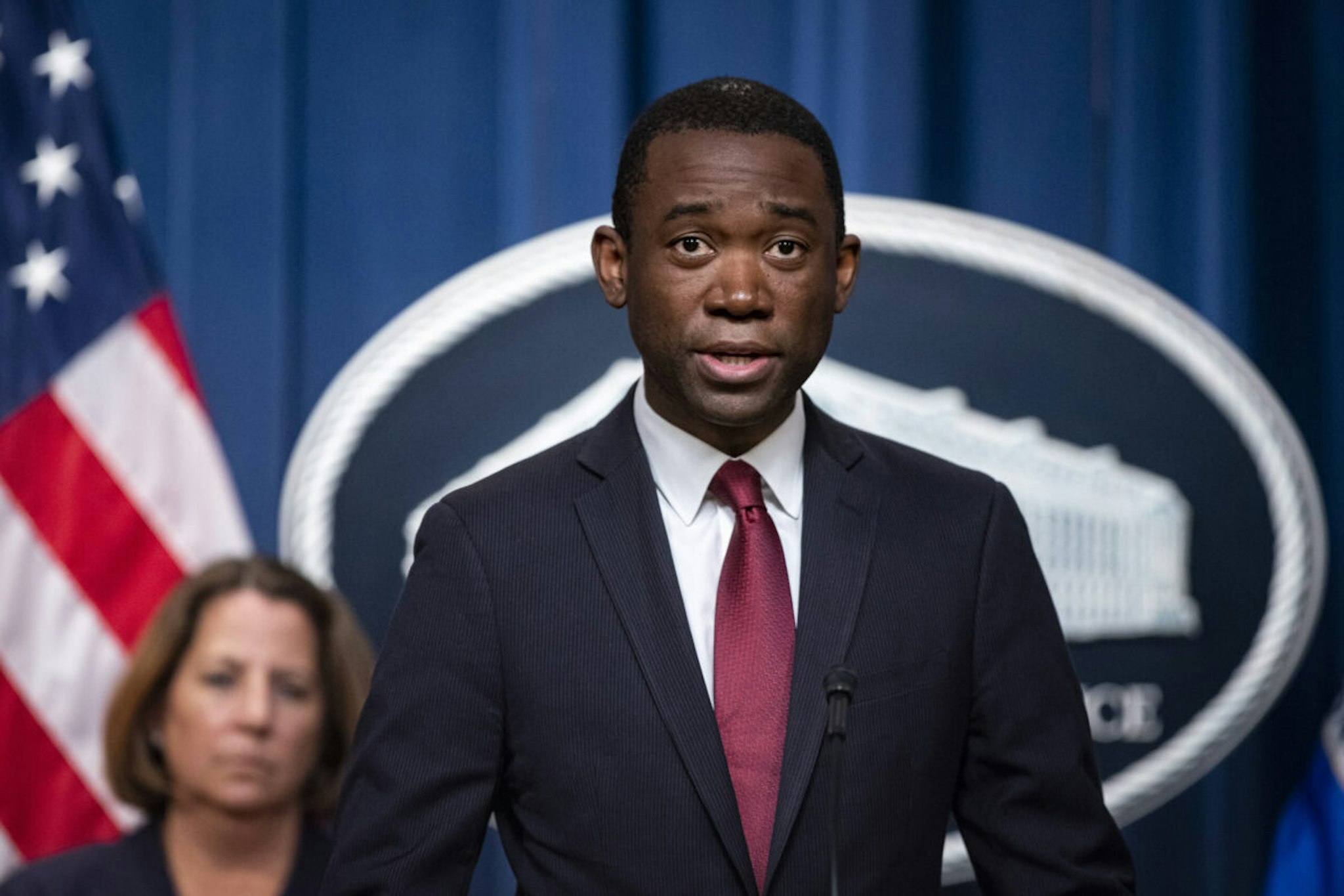Wally Adeyemo, deputy US Treasury secretary, speaks during a news conference at the Department of Justice in Washington, DC, US, on Wednesday, Jan. 18, 2023.