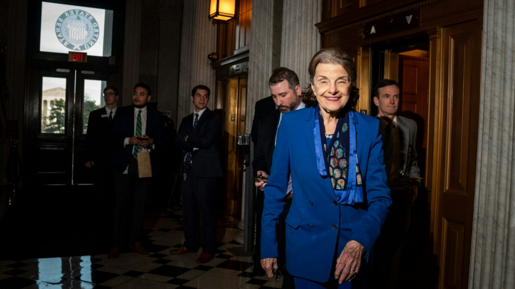 Sen. Dianne Feinstein (D-CA) arrives at the Senate Chamber for a vote at the U.S. Capitol on Tuesday, Feb. 14, 2023 in Washington, DC.