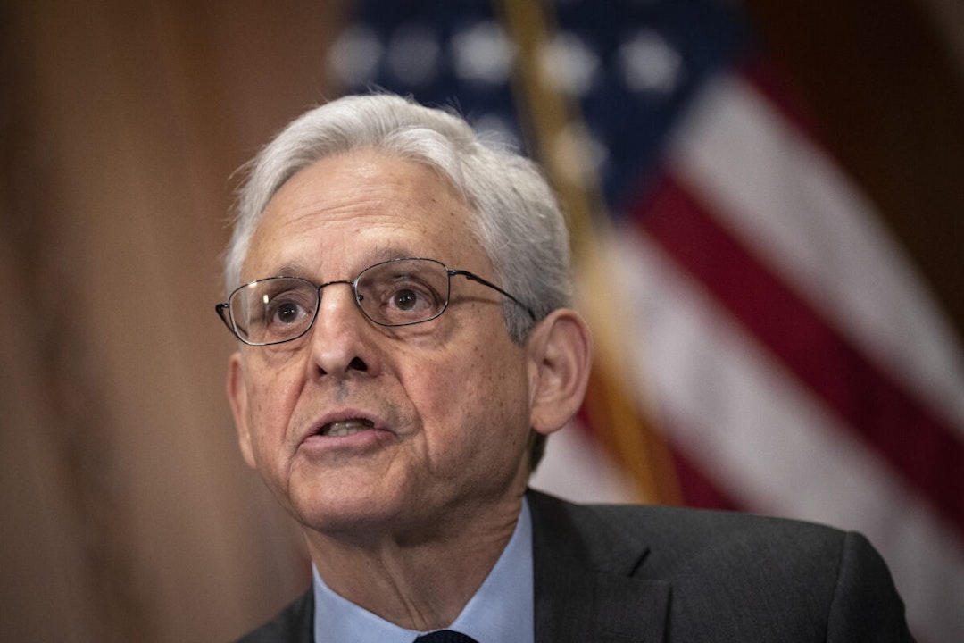 U.S. Attorney General Merrick Garland speaks during a meeting with Ukrainian Prosecutor General Andriy Kostin at the U.S. Department of Justice headquarters April 17, 2023 in Washington, DC.