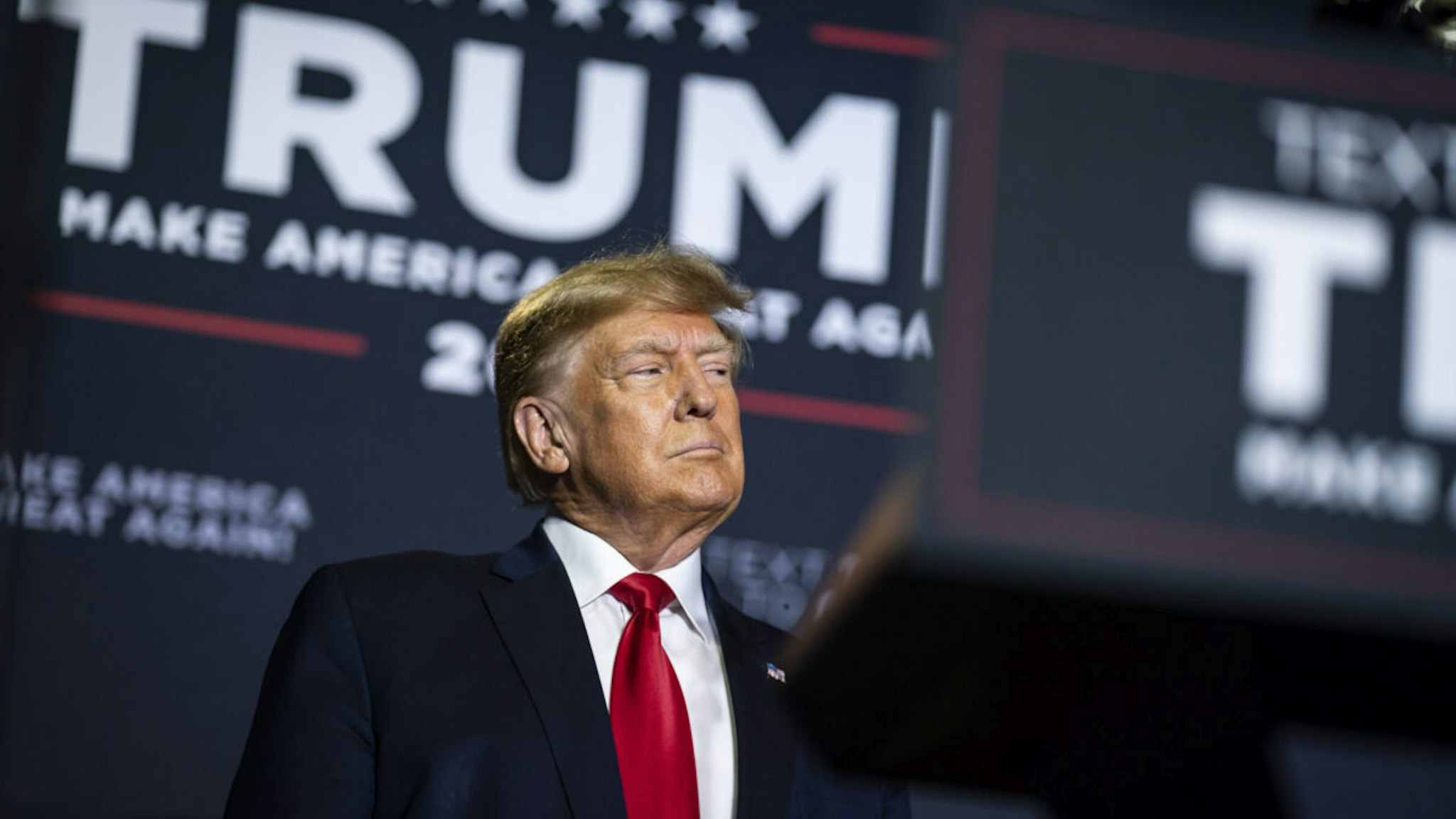 Former President Donald Trump speaks at a campaign event at the DoubleTree Manchester Downtown on Thursday, April 27, 2023, in Manchester, NH.