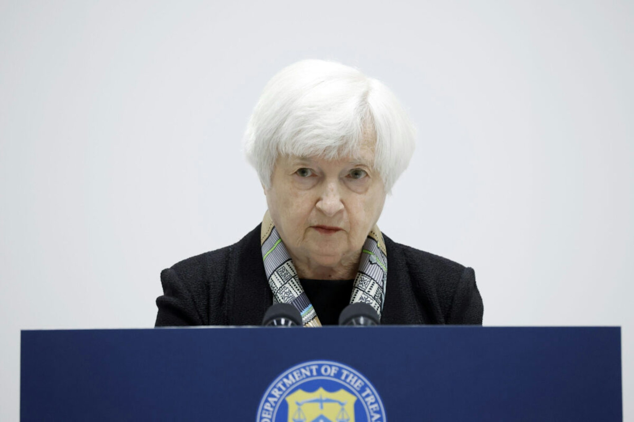 Janet Yellen, US Treasury secretary, during a news conference at the Group of Seven (G-7) finance ministers and central bank governors meeting in Niigata, Japan, on Thursday, May 11, 2023.
