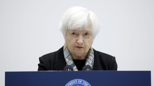 Janet Yellen, US Treasury secretary, during a news conference at the Group of Seven (G-7) finance ministers and central bank governors meeting in Niigata, Japan, on Thursday, May 11, 2023.