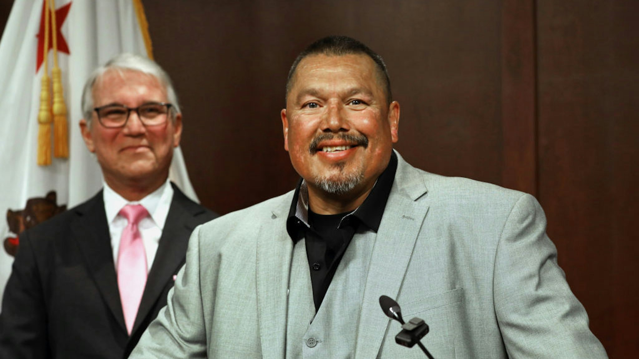 Los Angeles, CaliforniaMay 25, 2023On Thursday, May 25, 2023, District Attorney Gascón, left, announced the exoneration of Daniel Saldana, center, who was wrongly convicted of attempted murder of six people in 1990.