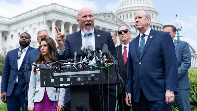 Rep. Chip Roy, R-Texas, speaks during the House Freedom Caucus news conference to oppose the debt limit deal outside of the US Capitol on Monday, May 30, 2023.