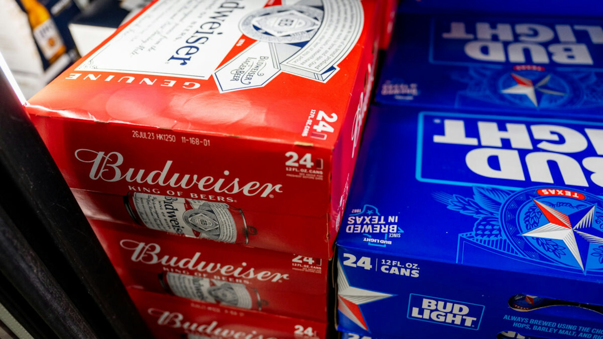 AUSTIN, TEXAS - MARCH 02: Budweiser beer in the brewery section at an H-E-B grocery store on March 02, 2023 in Austin, Texas. AB InBev, the largest brewer in the world, reported a drop in fourth quarter volume as shares have toppled as low as 4.5% this week.