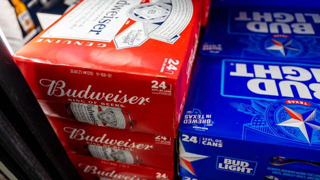 AUSTIN, TEXAS - MARCH 02: Budweiser beer in the brewery section at an H-E-B grocery store on March 02, 2023 in Austin, Texas. AB InBev, the largest brewer in the world, reported a drop in fourth quarter volume as shares have toppled as low as 4.5% this week.