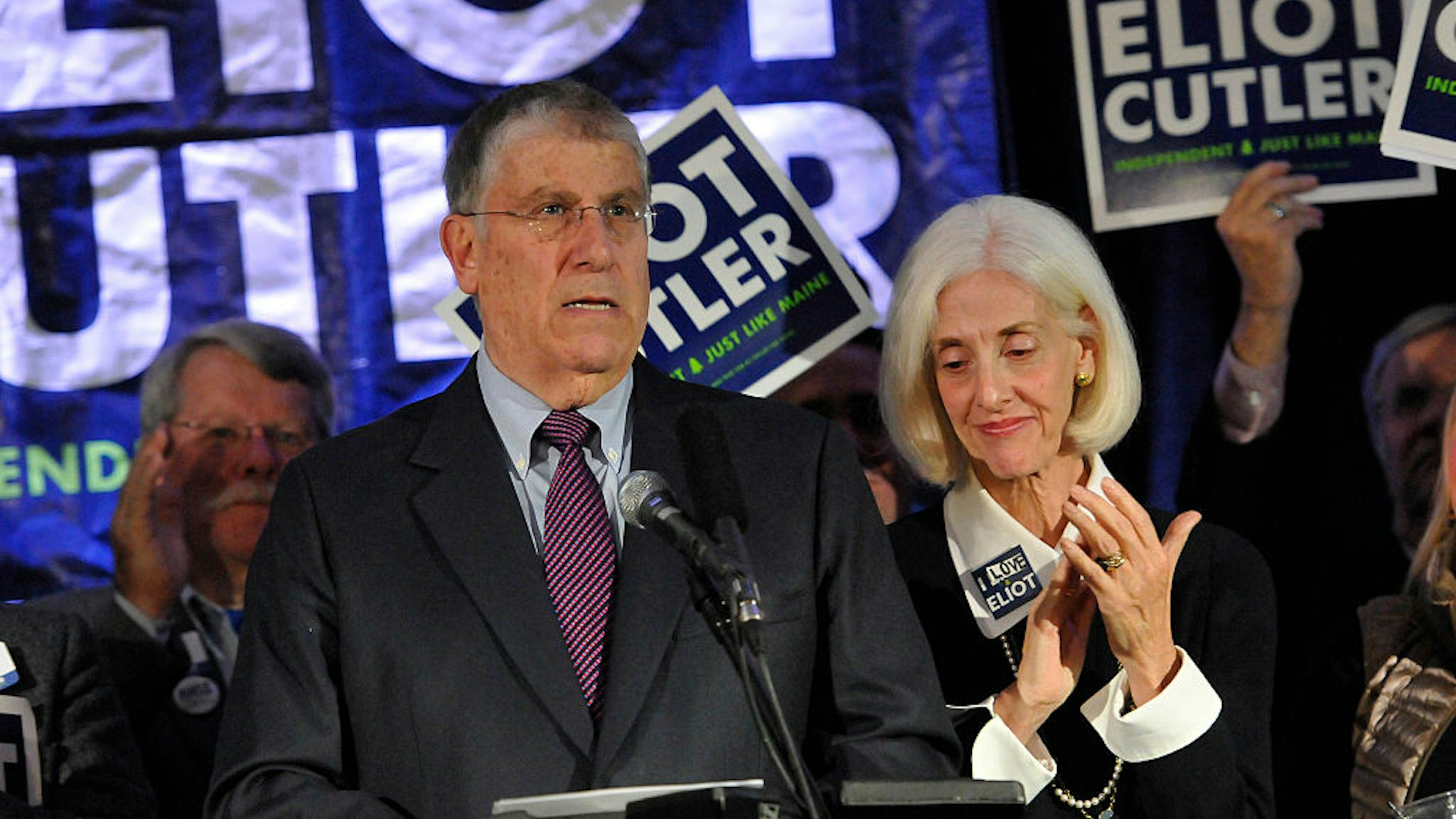 Independent Candidate for Governor Eliot Cutler's gives his concession speech with his wife Melanie Cutler at his side at the Ocean Gateway in Portland Tuesday, November 4, 2014.