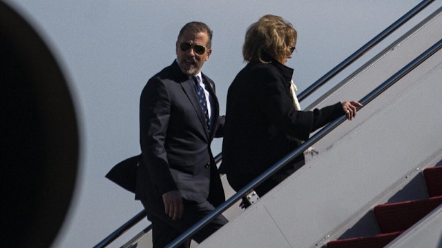 Hunter Biden, son of US President Joe Biden, and Valerie Biden, sister of US President Joe Biden, board Air Force One at Joint Base Andrews, Maryland, US, on Tuesday, April 11, 2023.
