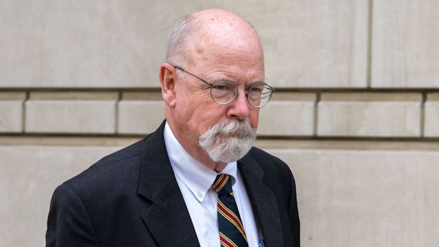 Special Counsel John Durham, who then-United States Attorney General William Barr appointed in 2019 after the release of the Mueller report to probe the origins of the Trump-Russia investigation, departs after his trial recessed for the day at the United States District Court for the District of Columbia on May 25, 2022 in Washington, DC. (Photo by Ron Sachs/Consolidated News Pictures/Getty Images)