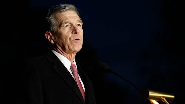 WASHINGTON, DC - NOVEMBER 29: North Carolina Governor Roy Cooper speaks during the lighting ceremony for the U.S. Capitol Christmas Tree on the West Lawn on November 29, 2022 in Washington, DC.
