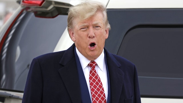 ABERDEEN, SCOTLAND - MAY 01: Former U.S. President Donald Trump arrives at Aberdeen Airport on May 1, 2023 in Aberdeen, Scotland. Former U.S. President Donald Trump is visiting Scotland as he faces legal actions in the United States. Early April, Trump had pled not guilty to 34 counts of falsifying business records.