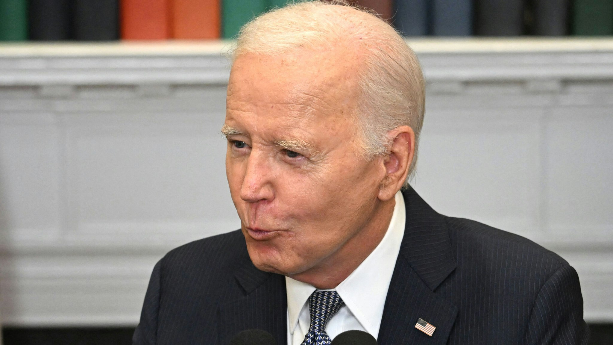 US President Joe Biden speaks about the US Supreme Court's decision overruling student debt forgiveness in the Roosevelt Room of the White House in Washington, DC, on June 30, 2023. The court said Biden had overstepped his powers in cancelling more than $400 billion in debt, in an effort to alleviate the financial burden of education that hangs over many Americans decades after they finished their studies.