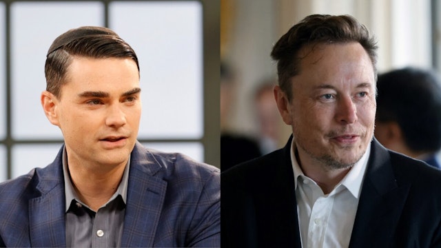 American commentator Ben Shapiro is seen on set during a taping of "Candace" on March 17, 2021 in Nashville, Tennessee. The show will air on Friday, March 19, 2021/Electric car maker Tesla CEO Elon Musk looks on among other CEOs before a roundtable during the 6th edition of the "Choose France" Summit at the Chateau de Versailles, outside Paris on May 15, 2023