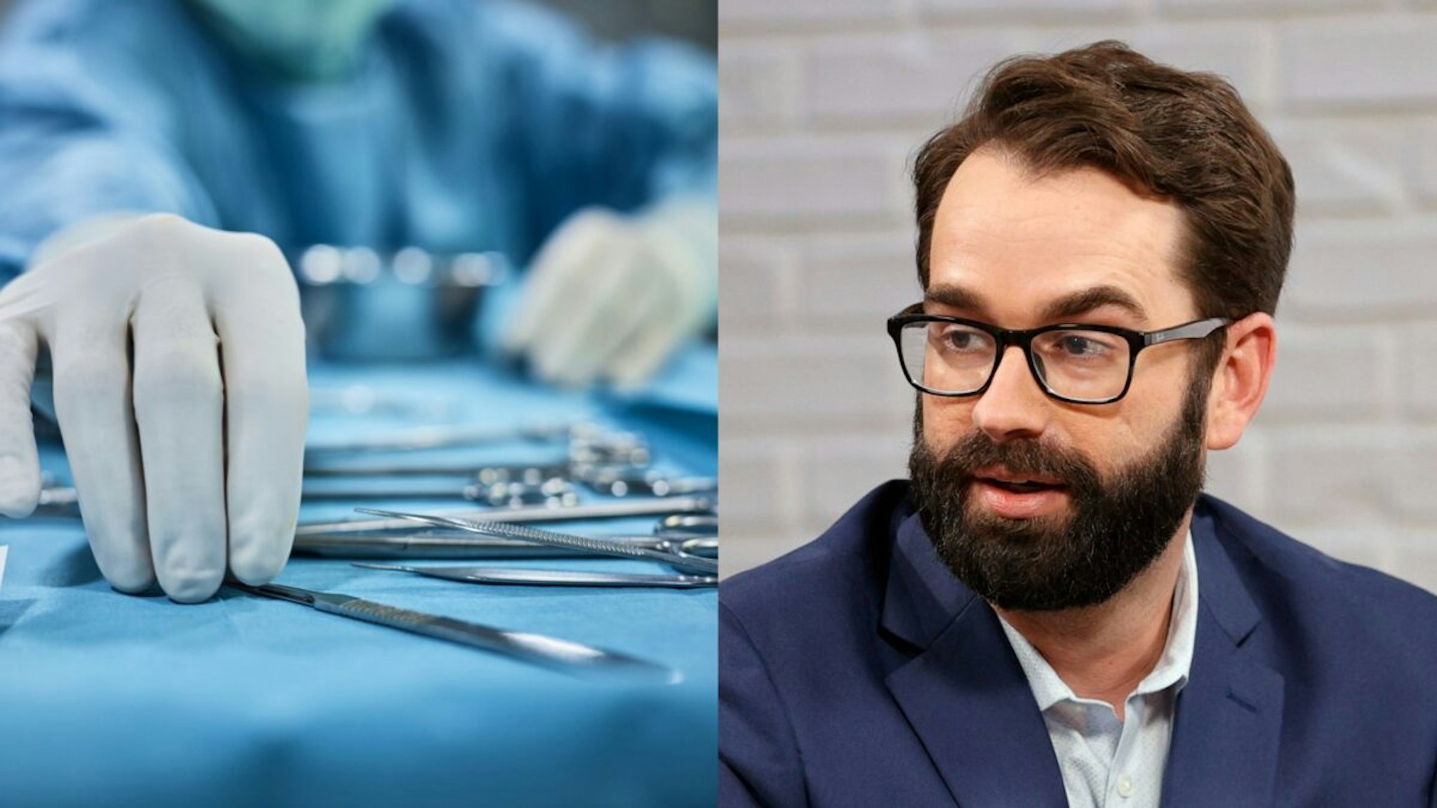 Surgeon picking up surgical tool from tray. Surgeon is preparing for surgery in operating room. He is in a hospital./AUGUST 09: Matt Walsh visits the "Candace" Hosted By Candace Owens show on August 09, 2021 in Nashville, Tennessee. The show will air on Tuesday, August 10, 2021.