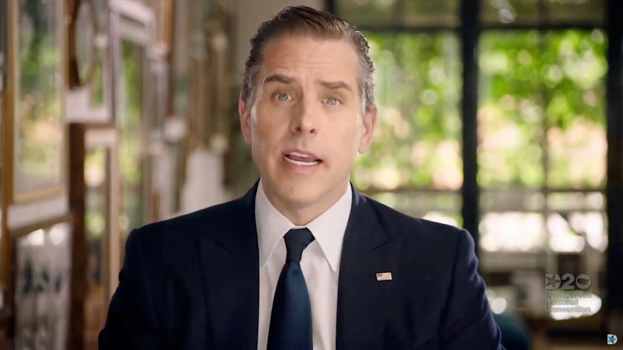 In this screenshot from the DNCC’s livestream of the 2020 Democratic National Convention, Hunter Biden, son of Democratic presidential nominee Joe Biden, addresses the virtual convention on August 20, 2020.