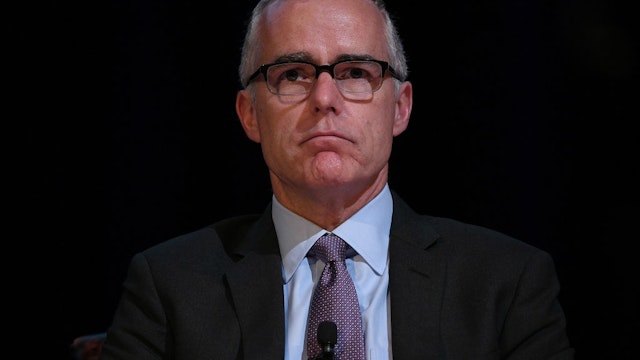 LOS ANGELES, CA - MARCH 14: Andrew McCabe presents onstage at the American Jewish University on March 14, 2019 in Los Angeles, California. (Photo by Michael Kovac/Getty Images)