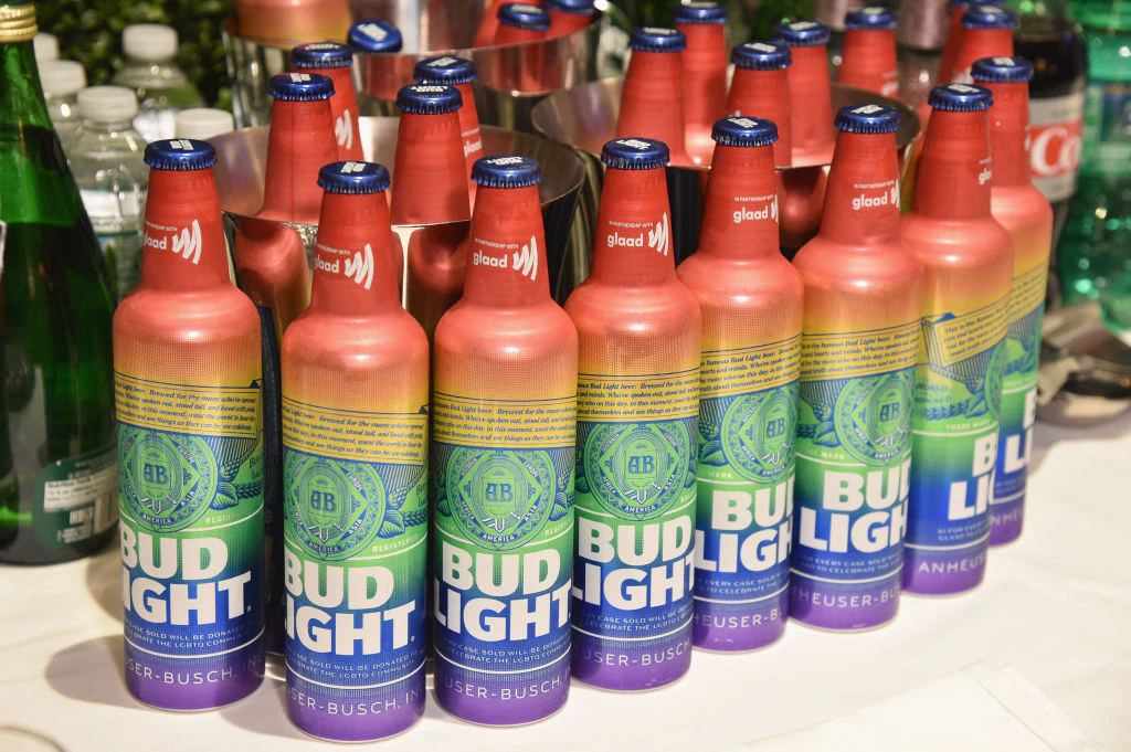 NEW YORK, NEW YORK - MAY 04: A view of rainbow bottles of Bud Light during the 30th Annual GLAAD Media Awards New York at New York Hilton Midtown on May 04, 2019 in New York City.