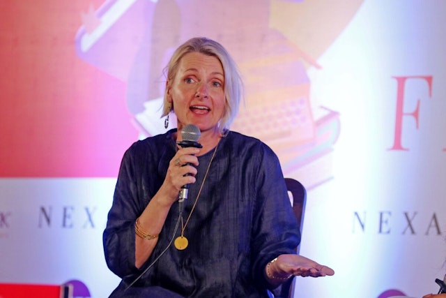 American Author Elizabeth Gilbert speaks during Jaipur Literature Festival at Diggi Palace in Jaipur, Rajasthan, India, Jan 25,2020.