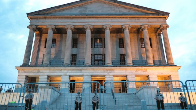 NASHVILLE, TENNESSEE - JUNE 04: Police are seen surrounding the Tennessee State Capitol building on June 04, 2020 in Nashville, Tennessee. Minneapolis Police officer Derek Chauvin was filmed kneeling on George Floyd's neck. Floyd was later pronounced dead at a local hospital. Across the country, Floyd's death has set off days and nights of protests as its the most recent in a series of deaths of African Americans by the police.