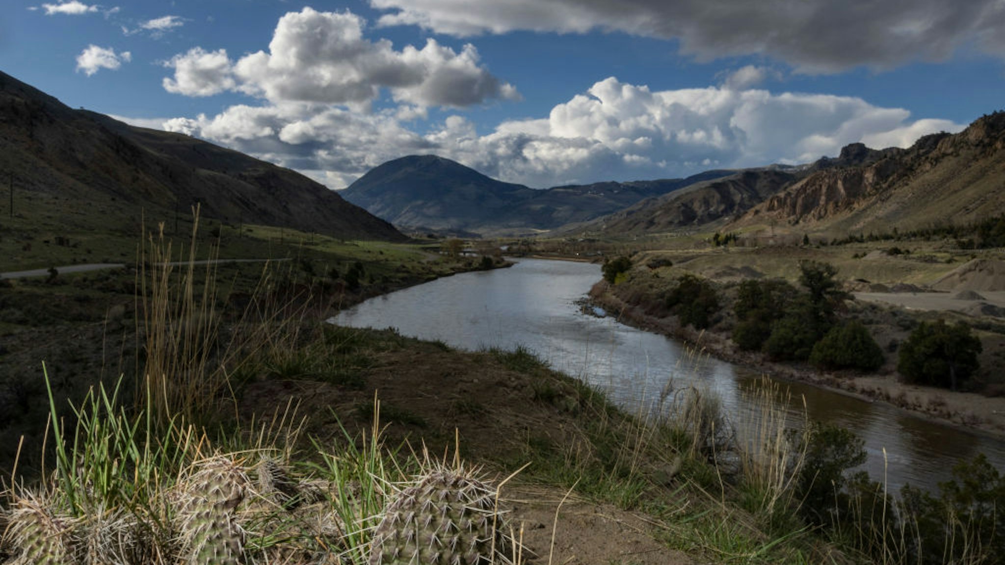GARDINER, MT - MAY 6, 2023 - The Yellowstone River flows though the Paradise Valley north of Gardiner, Montana May 6, 2023. Mining activity in the area could potentially contaminate the river.