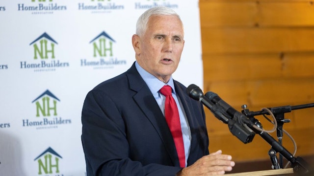 DOVER, NEW HAMPSHIRE - MAY 17: Former U.S. Vice President Mike Pence speaks during a "Lumber and Lobster" event on May 17, 2023 in Dover, New Hampshire. Pence has said that he has yet to make a decision on whether he will run for the Republican presidential nomination next year.