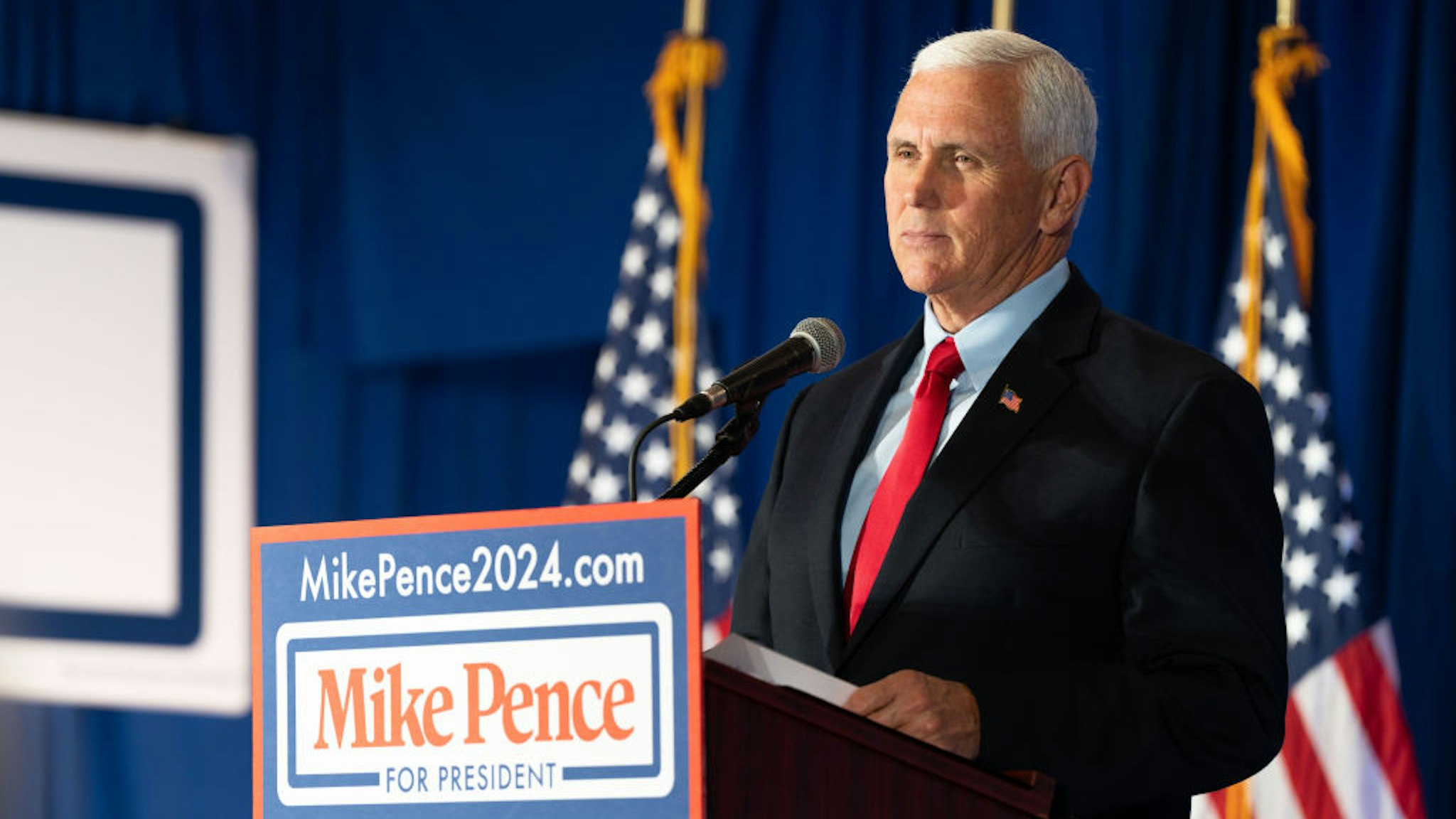 Former US Vice President Mike Pence during a campaign event at LaBelle Winery Event Center in Derry, New Hampshire, US, on Friday, June 9, 2023. Pence this week kicked off his campaign challenging Donald Trump for the 2024 Republican presidential nomination with a stinging rebuke of his onetime boss, saying he should never return to the White House.