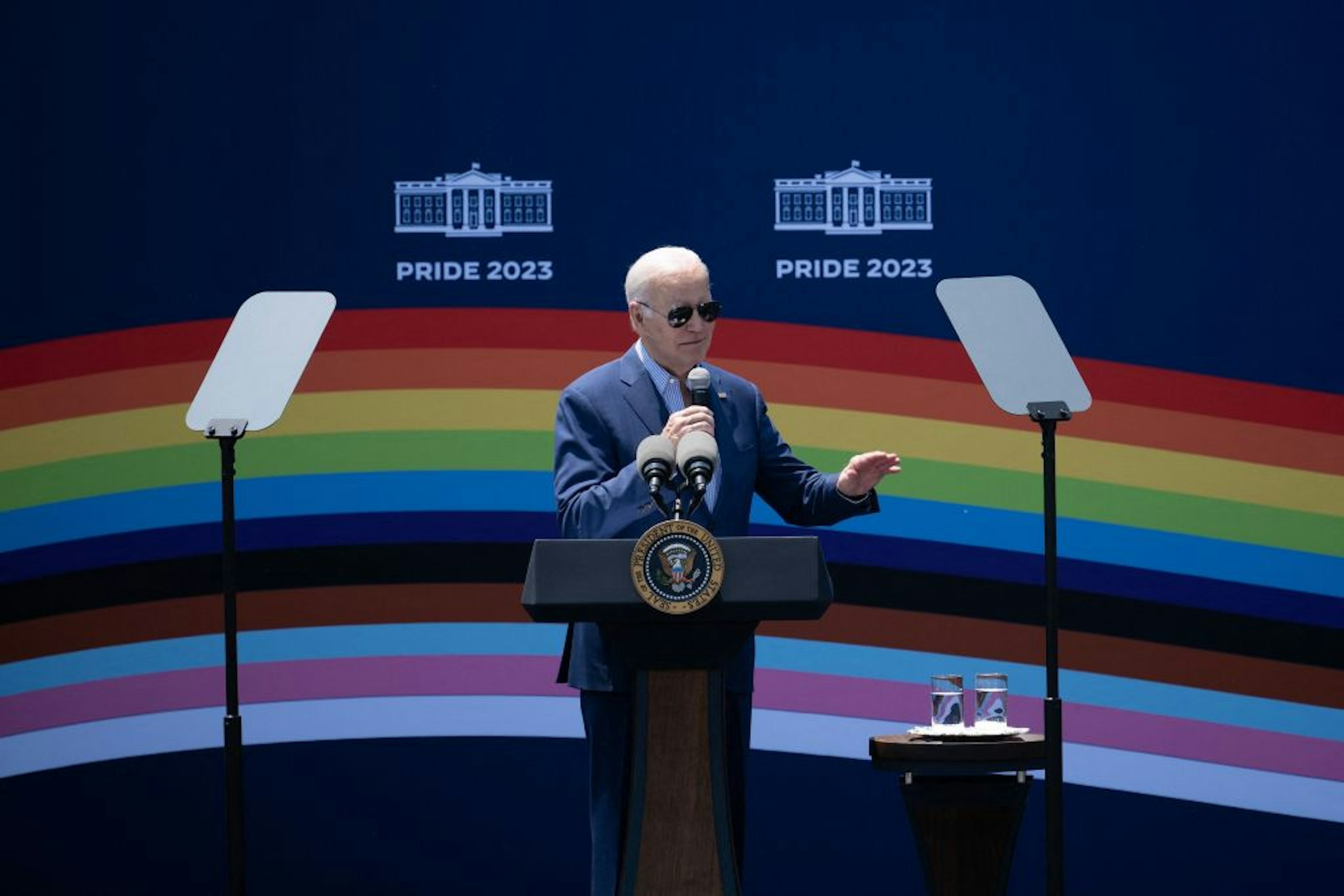 US President Joe Biden speaks during a Pride celebration on the South Lawn of the White House in Washington, DC, on June 10, 2023. (Photo by Brendan Smialowski / AFP)
