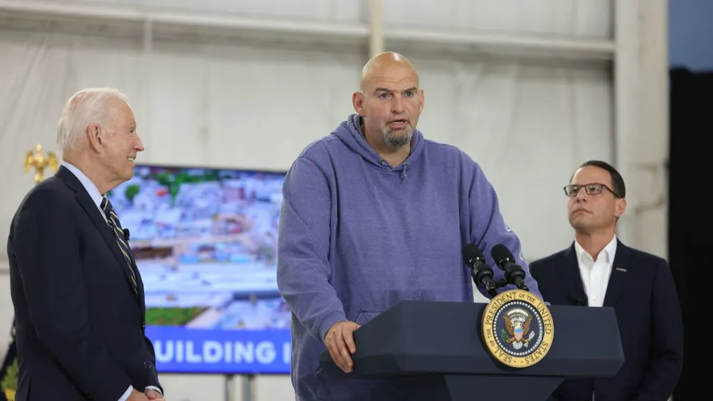 WATCH: Fetterman Meets Biden During Pennsylvania Visit In Hoodie And Shorts