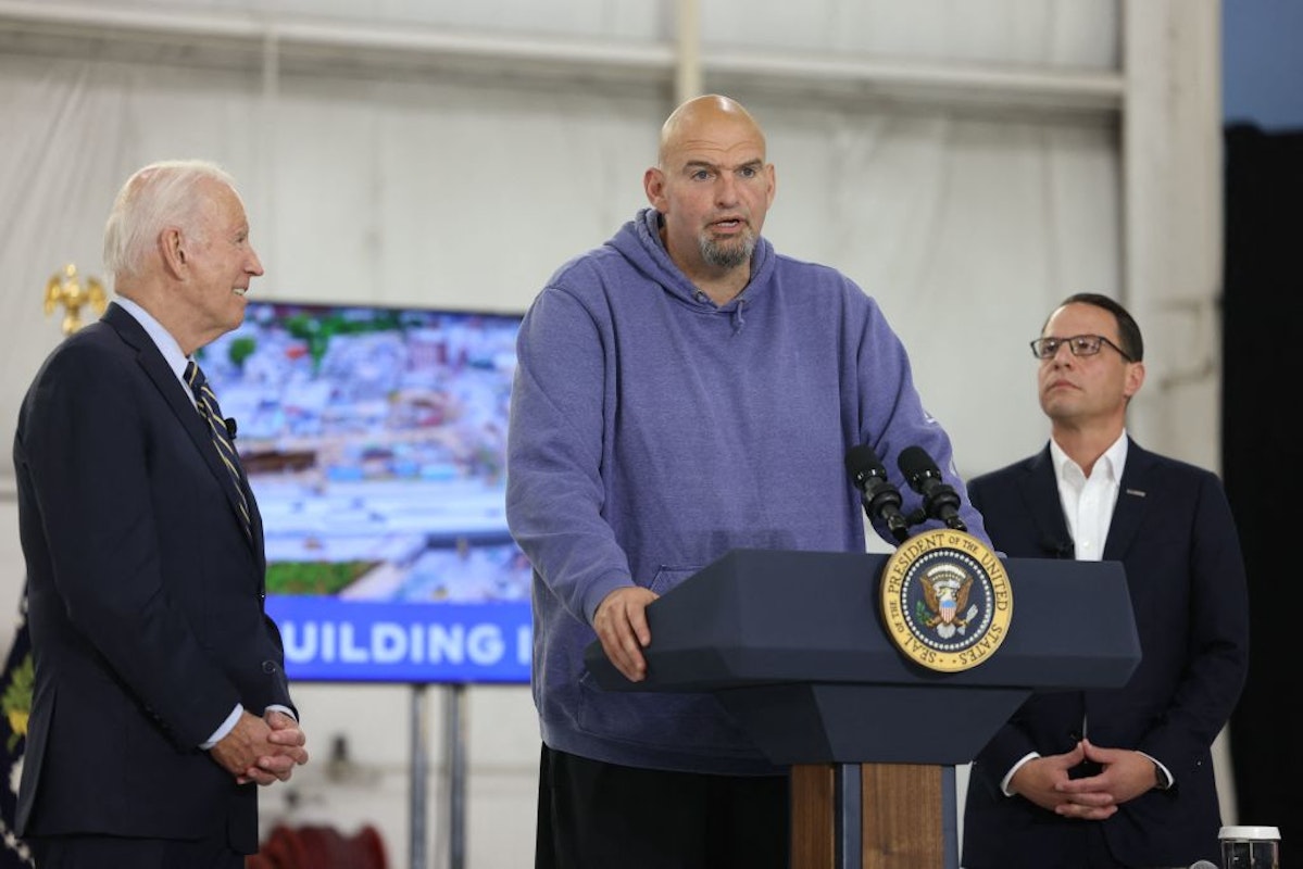 NextImg:WATCH: Fetterman Meets Biden During Pennsylvania Visit In Hoodie And Shorts 