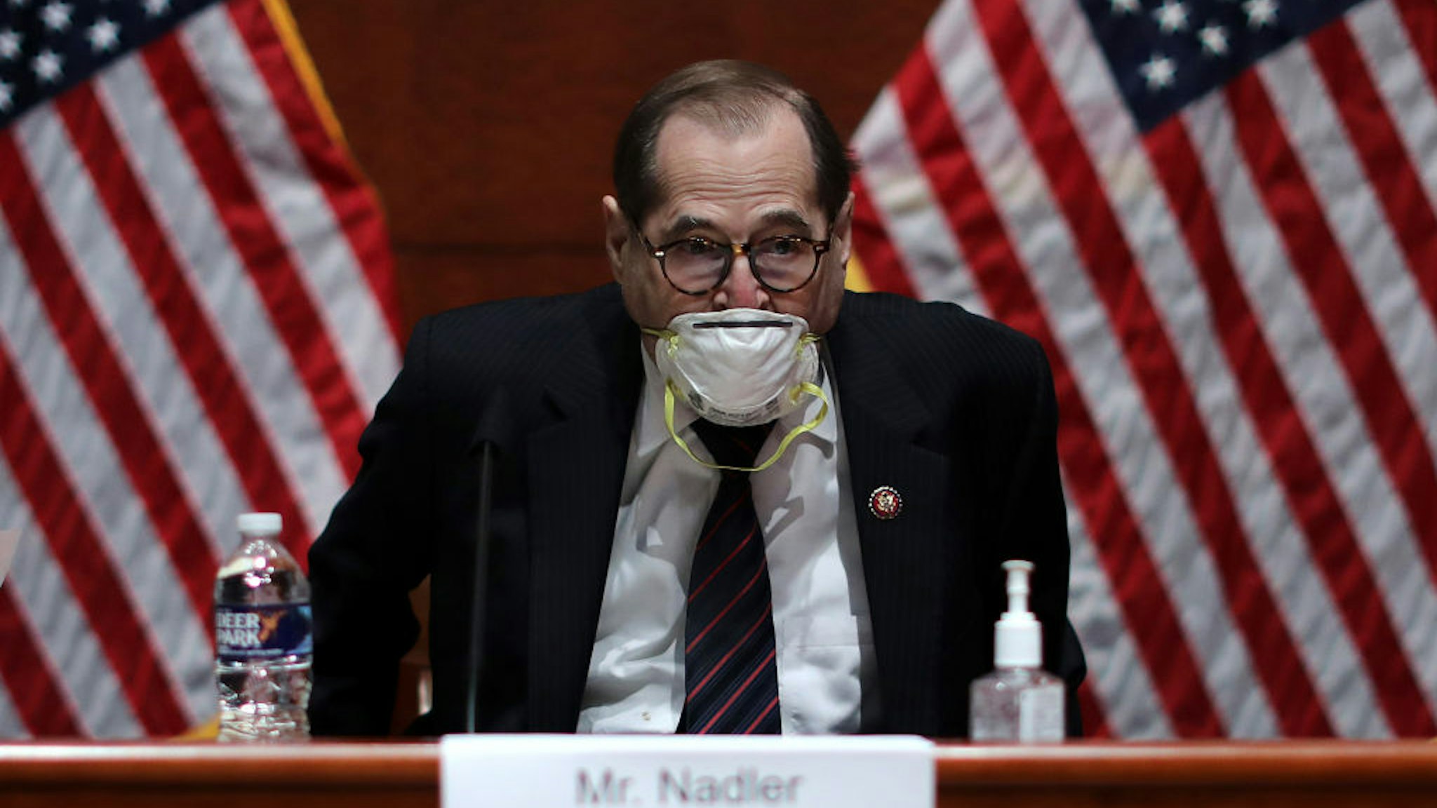 WASHINGTON, DC - JULY 28: House Judiciary Committee Chairman Jerry Nadler (D-NY) reads a statement before questioning U.S. Attorney General William Barr during a House Judiciary Committee hearing in the Congressional Auditorium at the U.S. Capitol Visitors Center July 28, 2020 in Washington, DC. In his first congressional testimony in more than a year, Barr is expected to face questions from the committee about his deployment of federal law enforcement agents to Portland, Oregon, and other cities in response to Black Lives Matter protests; his role in using federal agents to violently clear protesters from Lafayette Square near the White House last month before a photo opportunity for President Donald Trump in front of a church; his intervention in court cases involving Trump's allies Roger Stone and Michael Flynn; and other issues.