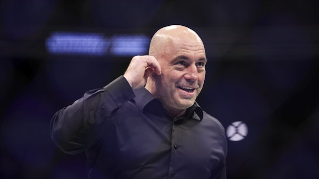 Joe Rogan looks on during the UFC 273 event at VyStar Veterans Memorial Arena on April 09, 2022 in Jacksonville, Florida.