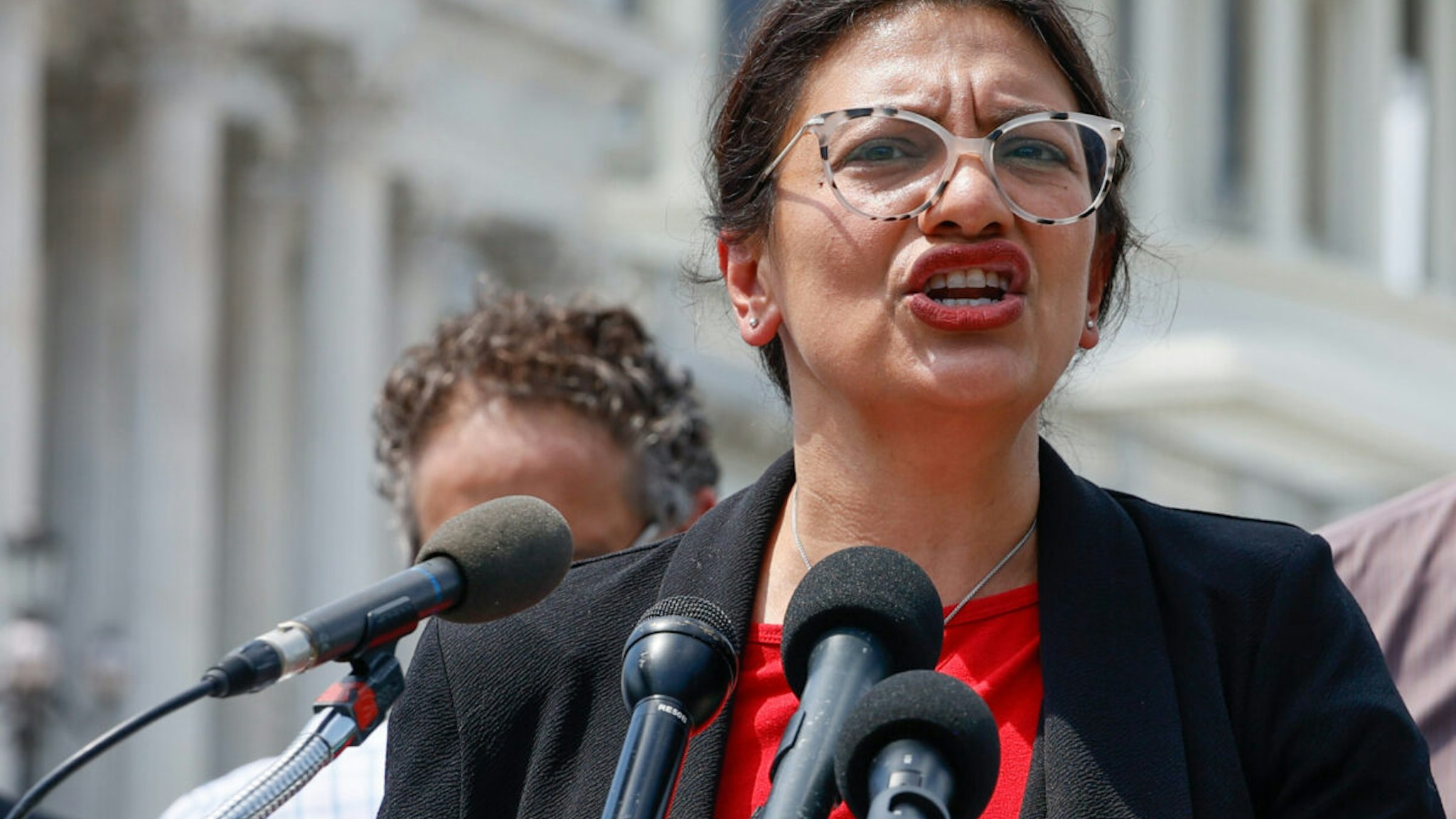 WASHINGTON, DC - JULY 18: Rep. Rashida Tlaib (R-MI) speaks at a press conference calling for the expansion of the Supreme Court on July 18, 2022 in Washington, DC.