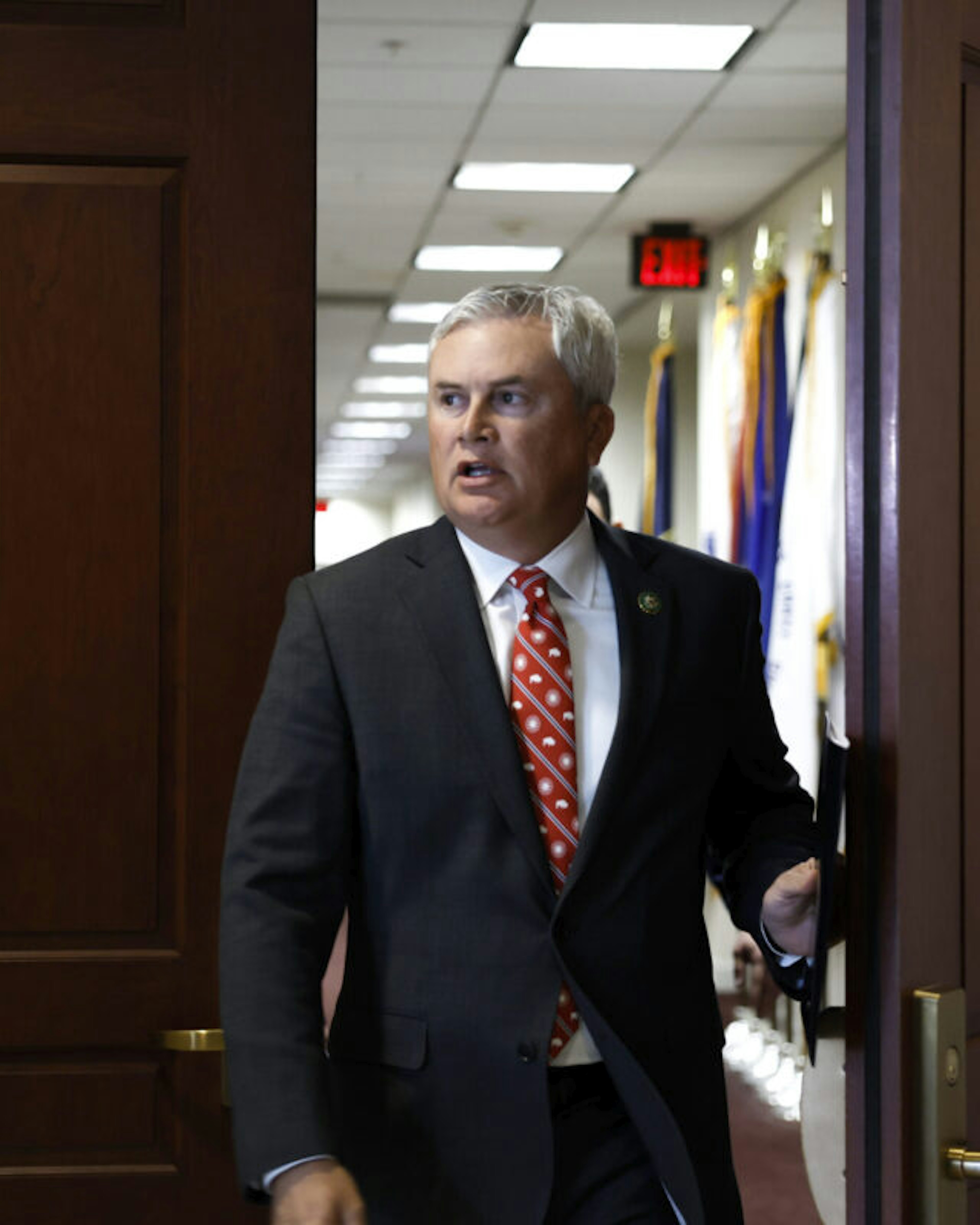 House Oversight and Accountability Committee Chairman James Comer (R-KY) walks to reporters after attending an FBI briefing in the House Sensitive Compartmented Information Facility (SCIF) at the U.S. Capitol Building on June 05, 2023 in Washington, DC.
