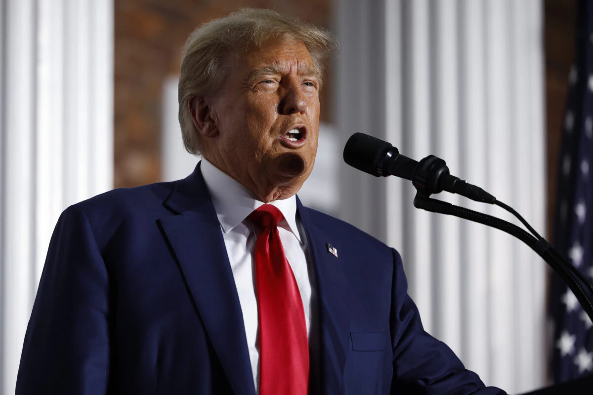 BEDMINSTER, NEW JERSEY - JUNE 13: Former U.S. President Donald Trump delivers remarks outside the clubhouse at the Trump National Golf Club on June 13, 2023 in Bedminster, New Jersey. Earlier in the day, Trump was arraigned in federal court in Miami on 37 felony charges, including illegally retaining defense secrets and obstructing the government’s efforts to reclaim the classified documents.