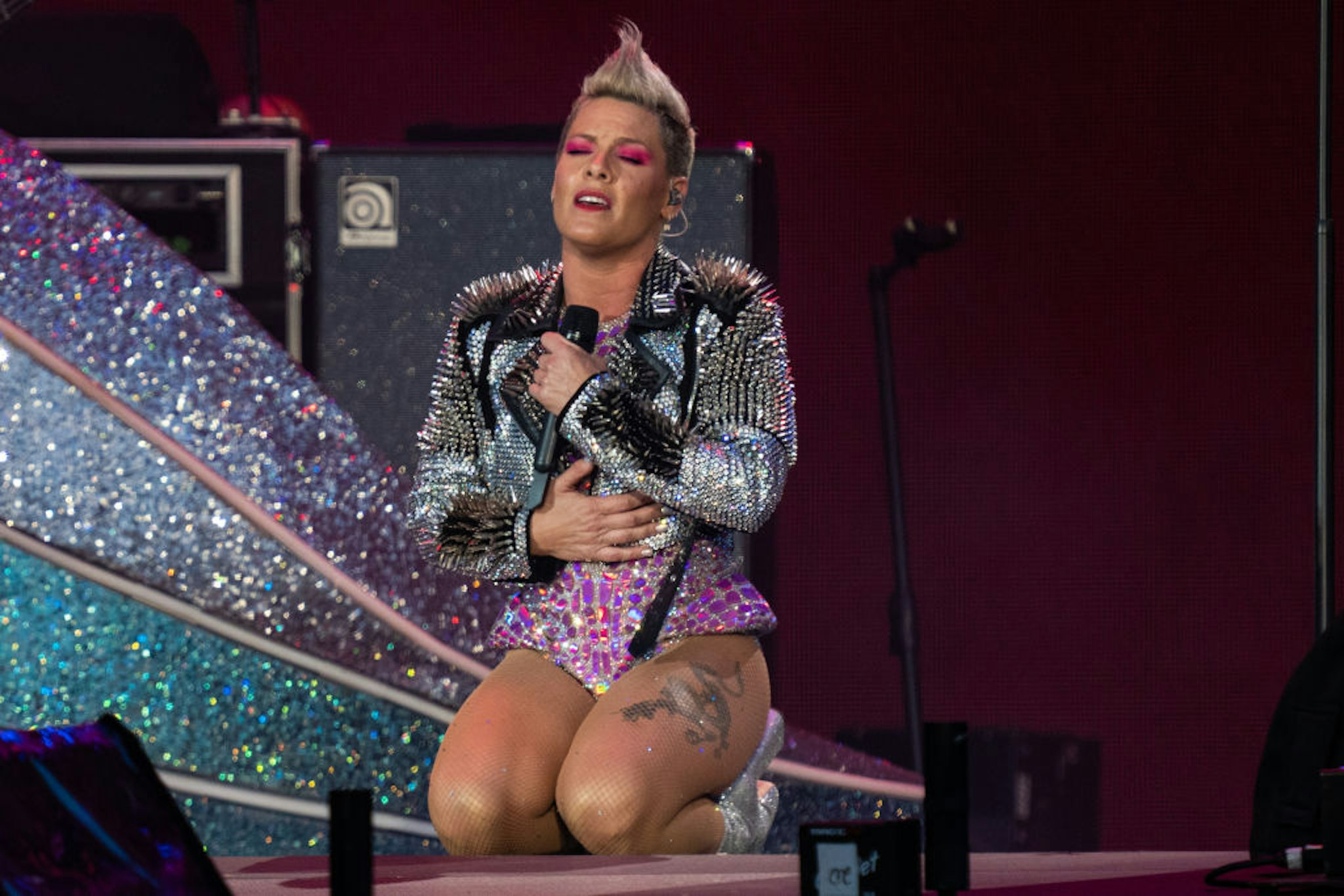 LONDON, ENGLAND - JUNE 25: P!NK performs at BST Hyde Park Festival 2023 at Hyde Park on June 25, 2023 in London, England. (Photo by Lorne Thomson/Redferns)