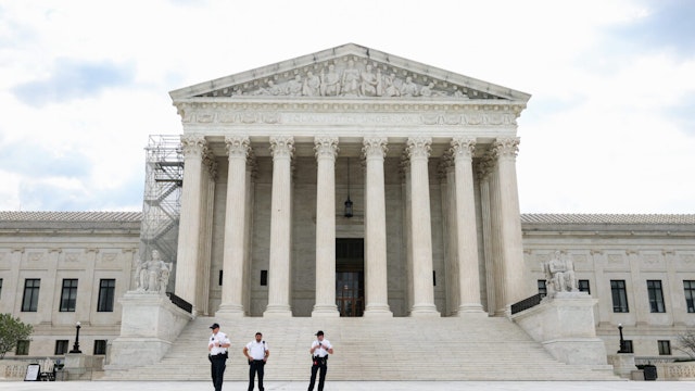 WASHINGTON, DC - JUNE 27: The U.S. Supreme Court is seen on June 27, 2023 in Washington, DC. In a 6-3 decision today the Supreme Court rejected the idea that state legislatures have unlimited power to decide the rules for federal elections and draw congressional maps without interference from state courts.