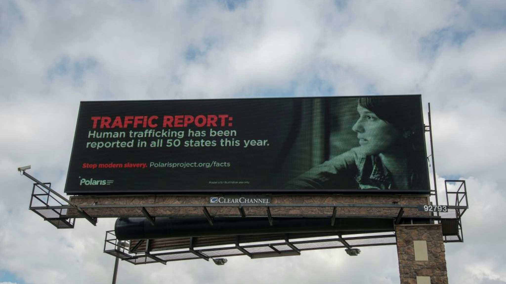 Mounds View, Minnesota, Anti-trafficking billboard put up by the National Human Trafficking Resource Center which is a national hotline and resource center serving victims and survivors of human trafficking. (Photo by: Education Images/Universal Images Group via Getty Images)