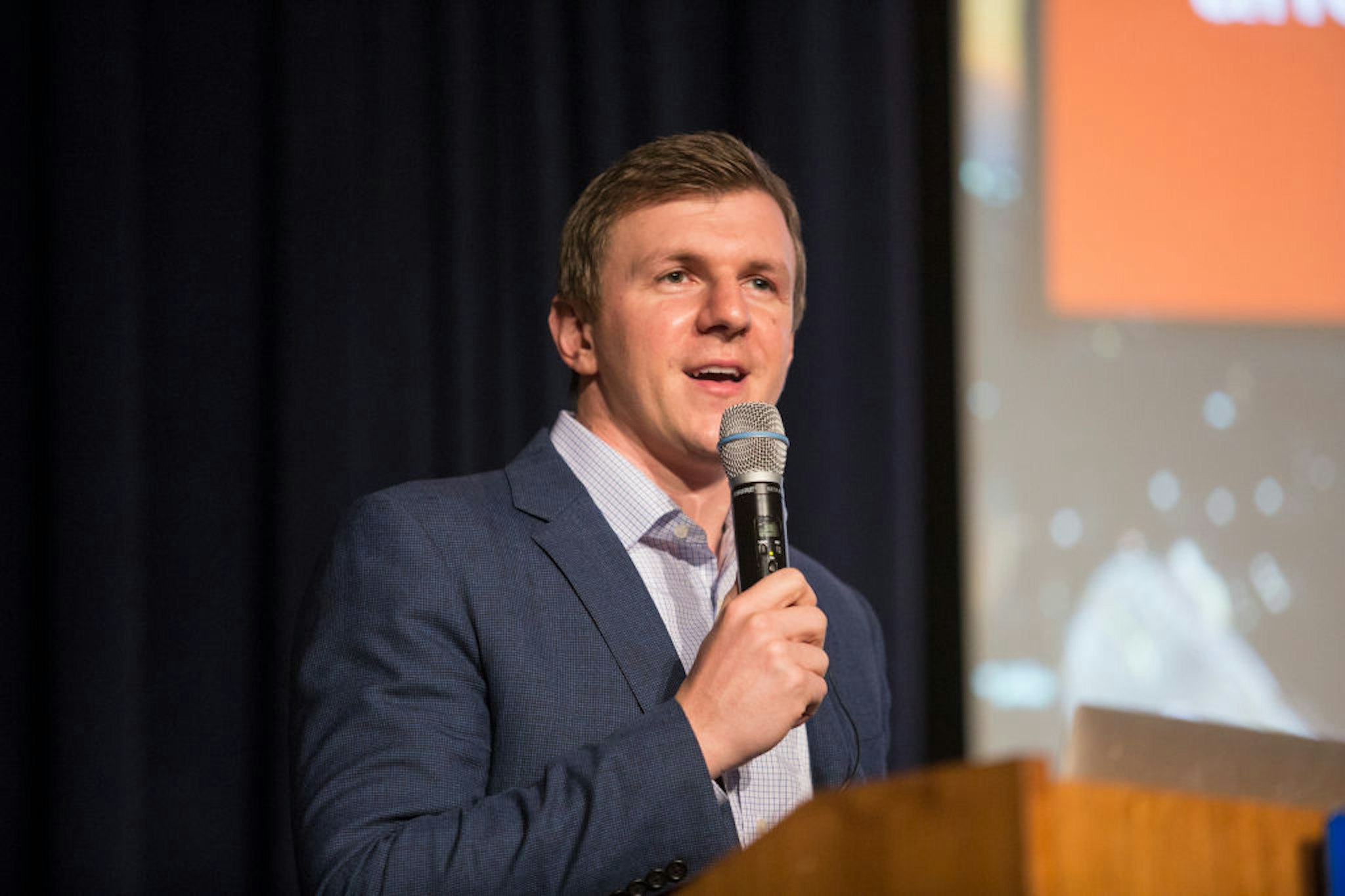 DALLAS, TX - NOVEMBER 29: James OKeefe, founder of Project Veritas, speaks about the organizations work to a gathering hosted by the Young Americans for Freedom at Southern Methodist University on Wednesday, November 29, 2017.