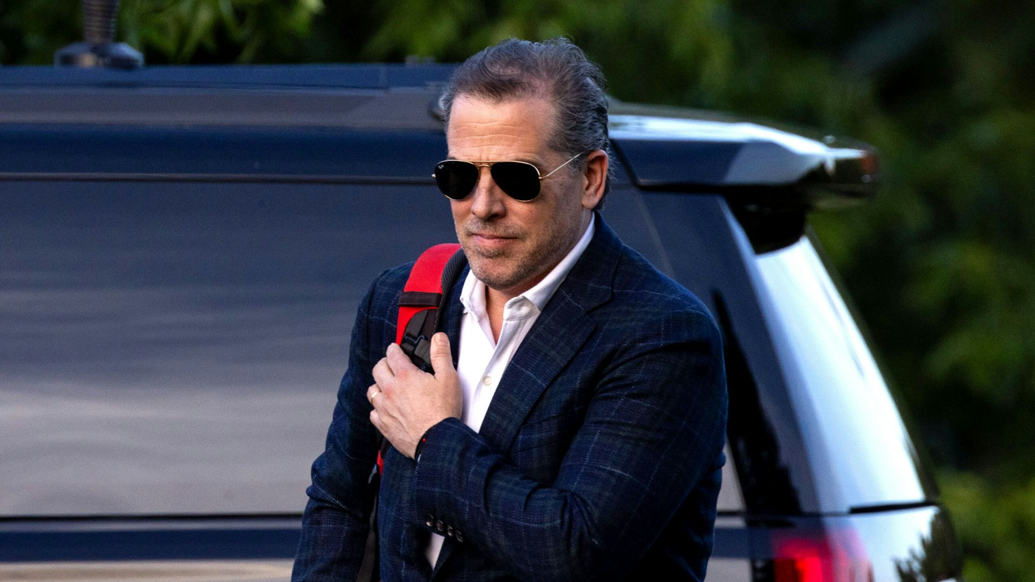Hunter Biden, son of US President Joe Biden, arrives at Fort Lesley J. McNair in Washington, DC, US, on Sunday, June 25, 2023. President Joe Biden led Republican front-runner Donald Trump in a hypothetical 2024 election rematch in an NBC News poll, though his edge is within the survey's margin of error.