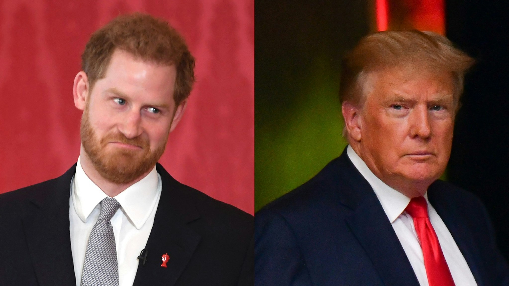 Prince Harry, Duke of Sussex, the Patron of the Rugby Football League hosts the Rugby League World Cup 2021 draws at Buckingham Palace on January 16, 2020 in London, England. Former U.S. President Donald Trump leaves Trump Tower in Manhattan on July 19, 2021 in New York City.