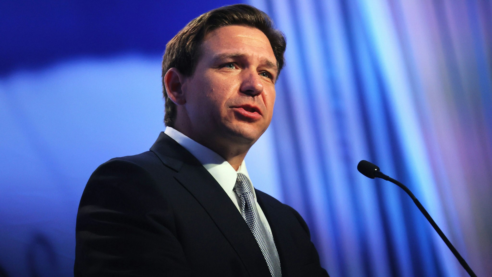 PHILADELPHIA, PENNSYLVANIA - JUNE 30: Republican presidential candidate Florida Gov. Ron DeSantis speaks during the Moms for Liberty Joyful Warriors national summit at the Philadelphia Marriott Downtown on June 30, 2023 in Philadelphia, Pennsylvania. The self-labeled "parental rights" summit is bringing school board hopefuls from across the country where attendees will receive training and hear from Republican presidential candidates which includes former U.S. President Donald Trump, Florida Gov. Ron DeSantis and former South Carolina Gov. Nikki Haley. The summit, which is being held in an overwhelmingly Democratic Philadelphia, have drawn protestors since the event was announced due to their pushing of book bans accusing schools of ideological overreach, including teaching about race, gender, and sexuality.