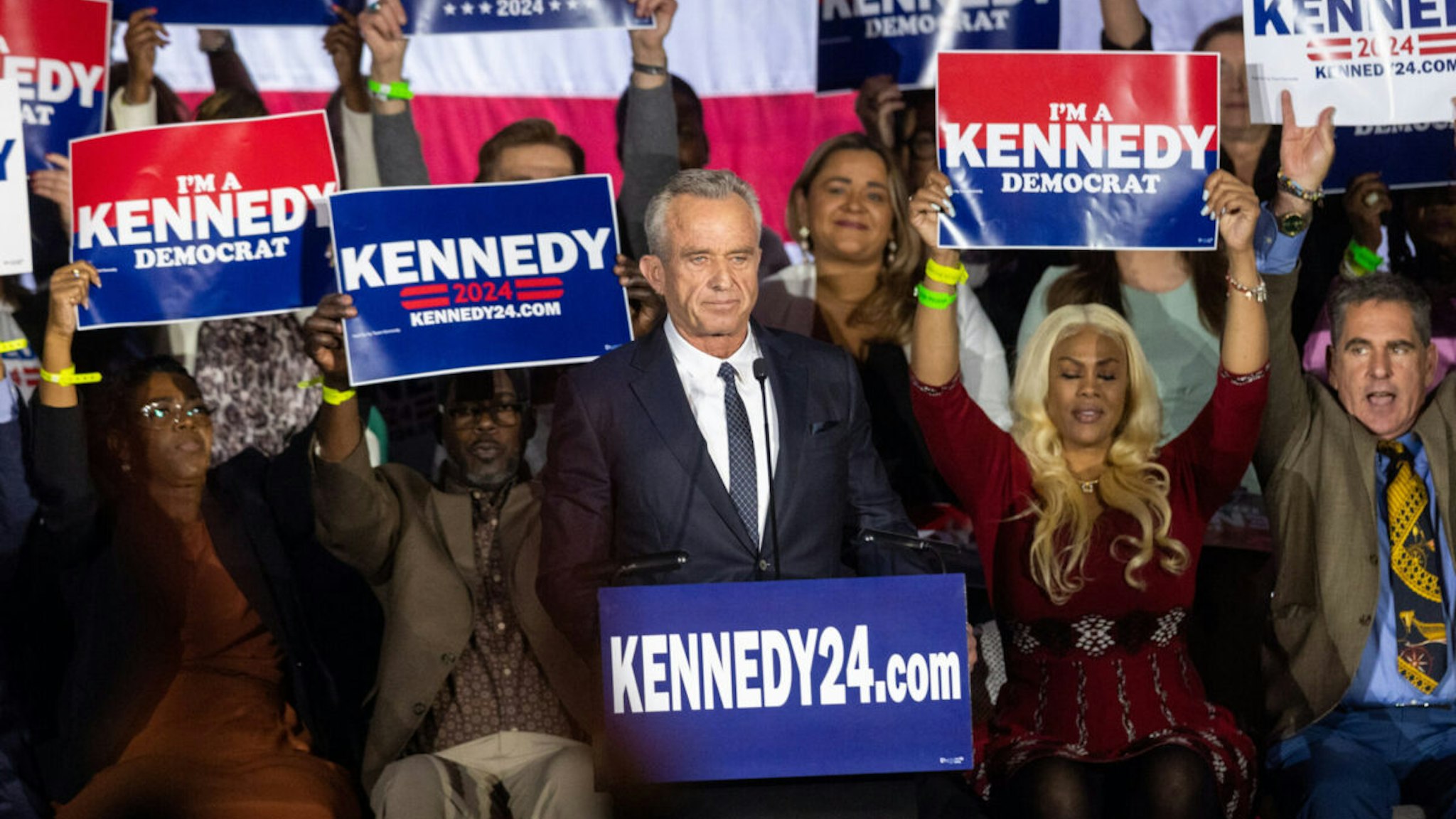 BOSTON, MA - APRIL 19: Robert F. Kennedy Jr. officially announces his candidacy for President on April 19, 2023 in Boston, Massachusetts. An outspoken anti-vaccine activist, RFK Jr. joins self-help author Marianne Williamson in the Democratic presidential field of challengers for 2024.