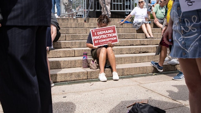 WASHINGTON, DC - JUNE 24: Anti-abortion activists participate in a Celebrate Life Day Rally at the Lincoln Memorial on June 24, 2023 in Washington, DC.