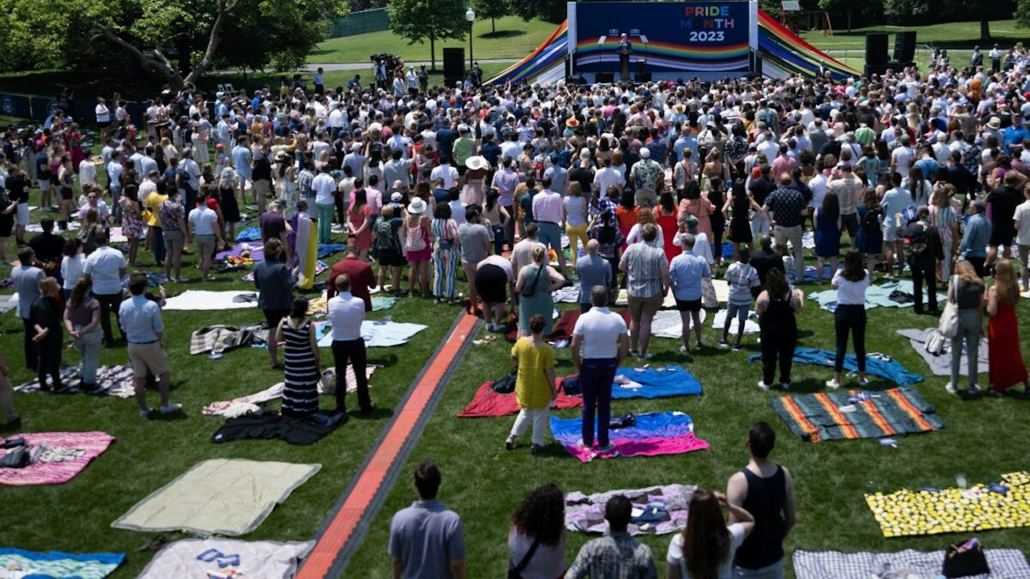 US President Joe Biden speaks during a Pride celebration on the South Lawn of the White House in Washington, DC, on June 10, 2023.