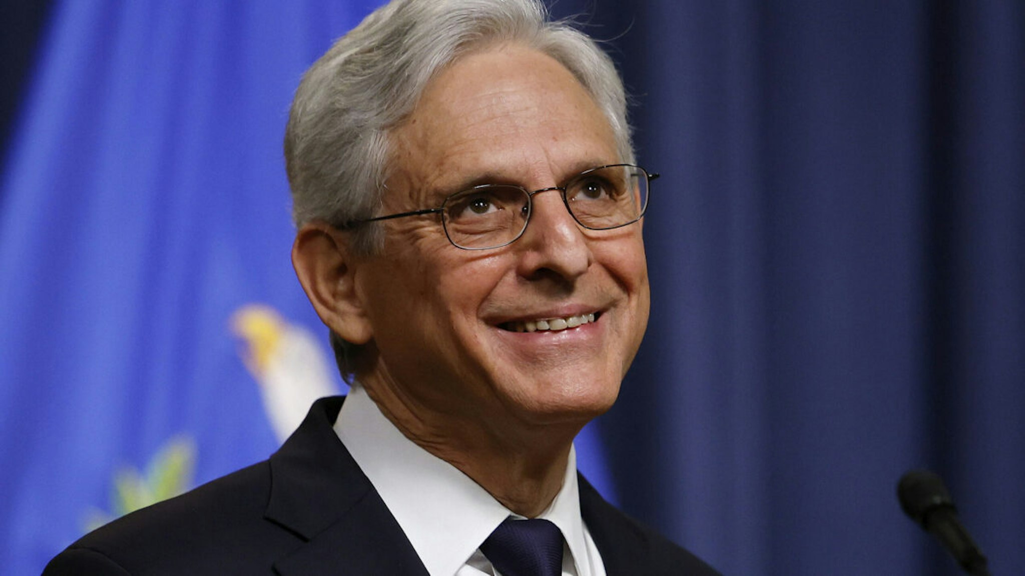 WASHINGTON, DC - JUNE 23: U.S. Attorney General Merrick Garland reacts to a reporter's question while annoucing the arrest of Chinese chemical company employees as part of an investigation into the fentanyl precursor supply chain during a news conference at the Robert F. Kennedy headquarters building on June 23, 2023 in Washington, DC. The incitements against Hubei Amarvel Biotech mark the first time the U.S. is prosecuting companies that manufacture the precursor chemicals used to make fentanyl, a powerful drug that is fueling the opioid epidemic.