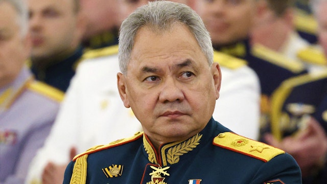 Russian Defence Minister Sergei Shoigu attends a meeting with graduates of Higher military schools at the Kremlin in Moscow on June 21, 2023.